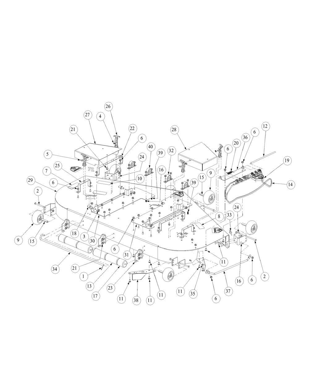 Fabricated Cutter Deck Diagram and Parts List for M72-GN33 53BB5FJZ750-33HP-OHV Cub Cadet Lawn Tractor